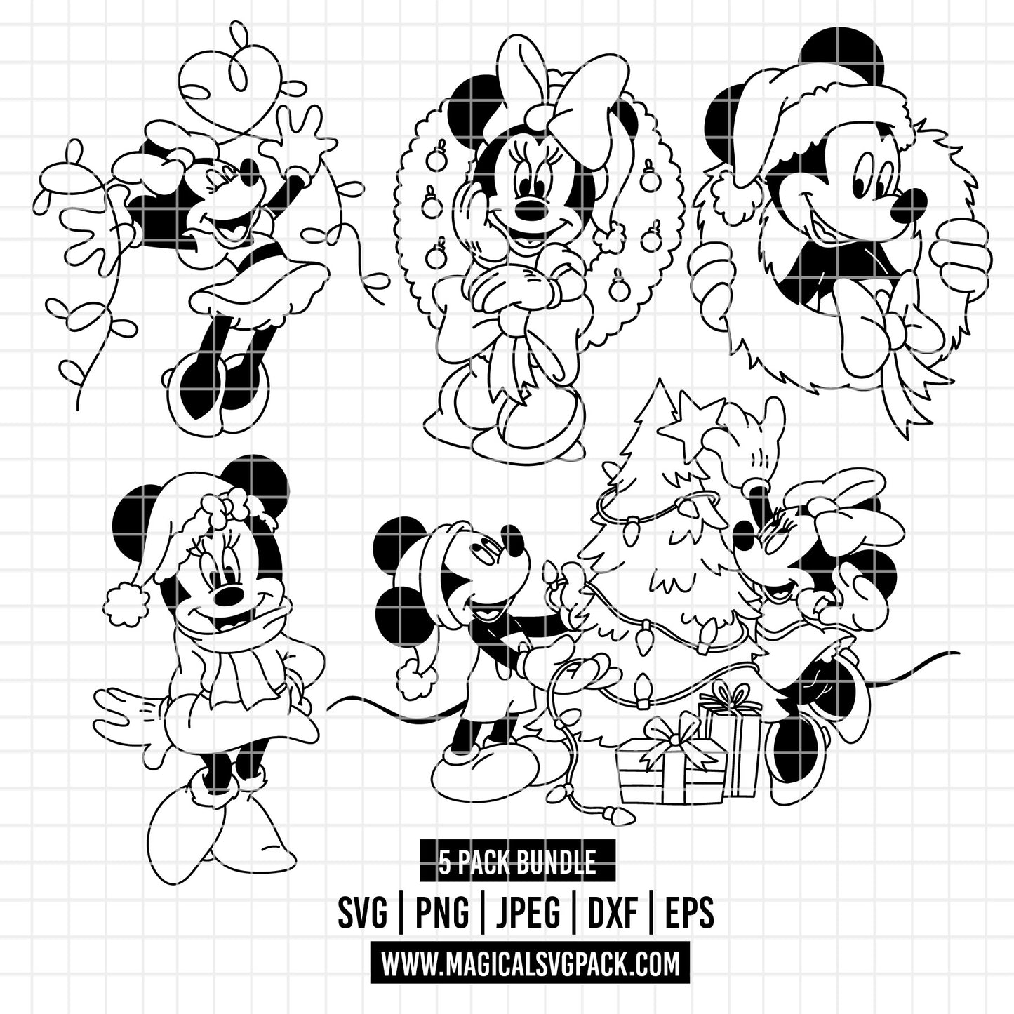 COD4118 - Christmas Mickey & Minnie bundle, Disney Christmas clipart Svg, Png, Eps, Dxf, Jpeg, vector.
