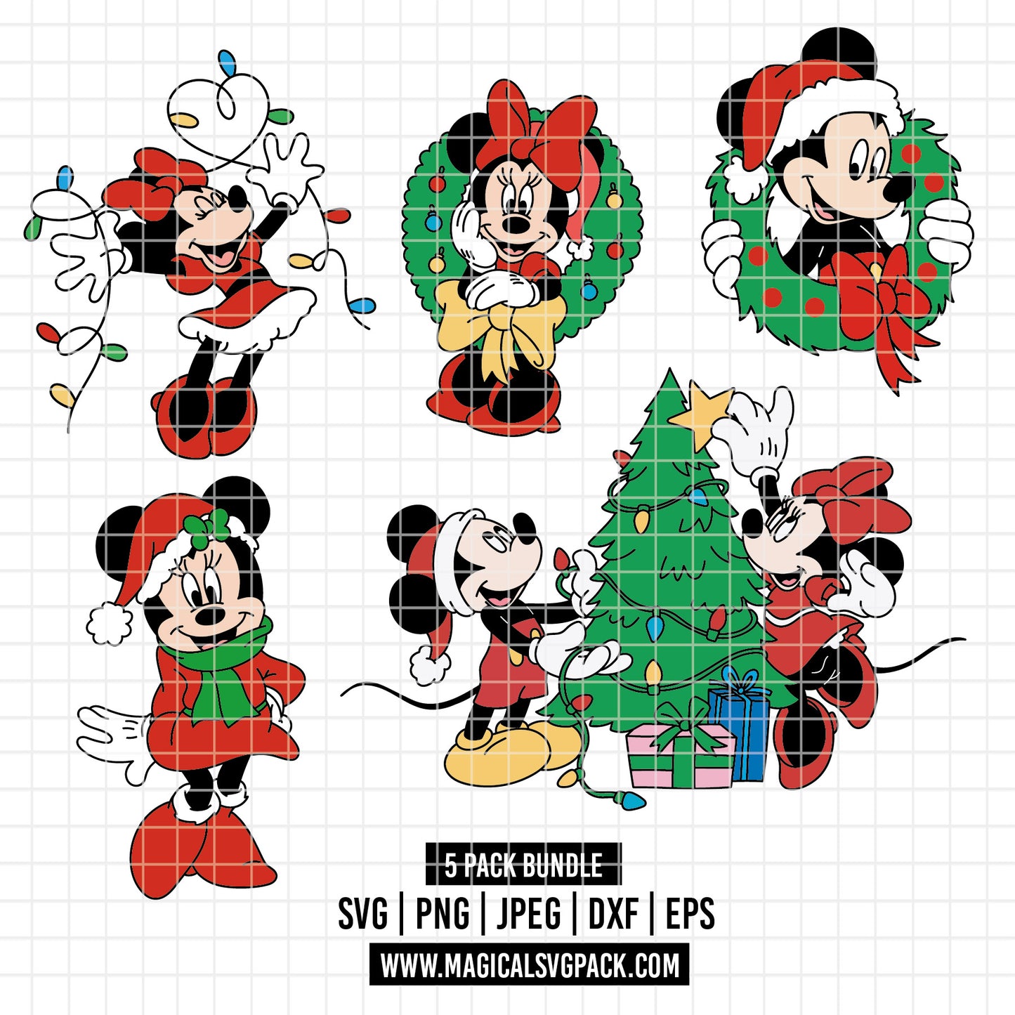 COD4119 - Christmas Mickey & Minnie bundle, Disney Christmas clipart Svg, Png, Eps, Dxf, Jpeg, vector.