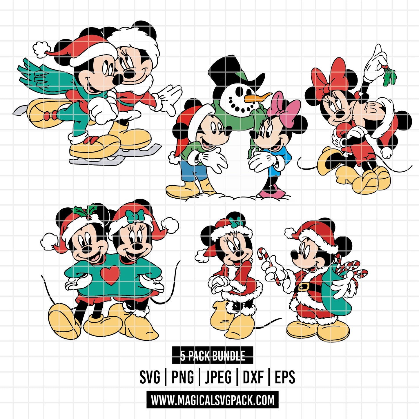 COD4183 - Christmas Mickey & Minnie bundle, Disney Christmas clipart Svg, Png, Eps, Dxf, Jpeg, vector.