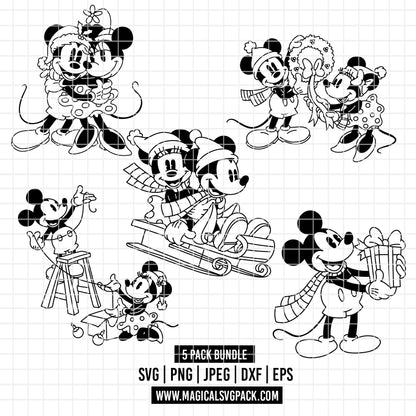 COD4184 - Christmas Mickey & Minnie bundle, Disney Christmas clipart Svg, Png, Eps, Dxf, Jpeg, vector.