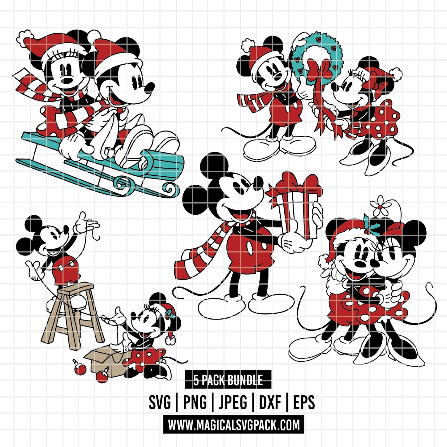 COD4185 - Christmas Mickey & Minnie bundle, Disney Christmas clipart Svg, Png, Eps, Dxf, Jpeg, vector.