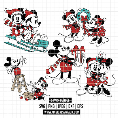 COD4185 - Christmas Mickey & Minnie bundle, Disney Christmas clipart Svg, Png, Eps, Dxf, Jpeg, vector.