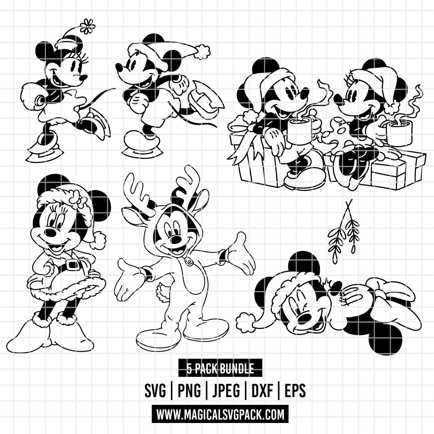 COD4186 - Christmas Mickey & Minnie bundle, Disney Christmas clipart Svg, Png, Eps, Dxf, Jpeg, vector.