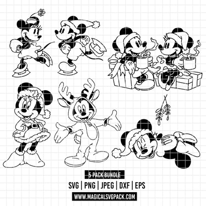 COD4186 - Christmas Mickey & Minnie bundle, Disney Christmas clipart Svg, Png, Eps, Dxf, Jpeg, vector.