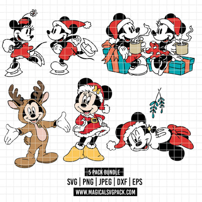 COD4187 - Christmas Mickey & Minnie bundle, Disney Christmas clipart Svg, Png, Eps, Dxf, Jpeg, vector.