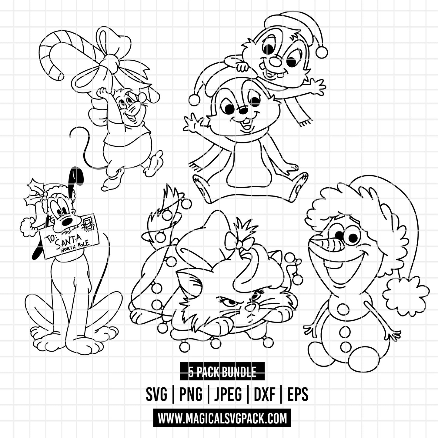 COD4193 - Christmas Disney bundle, Disney Christmas clipart Svg, Png, Eps, Dxf, Jpeg, vector.