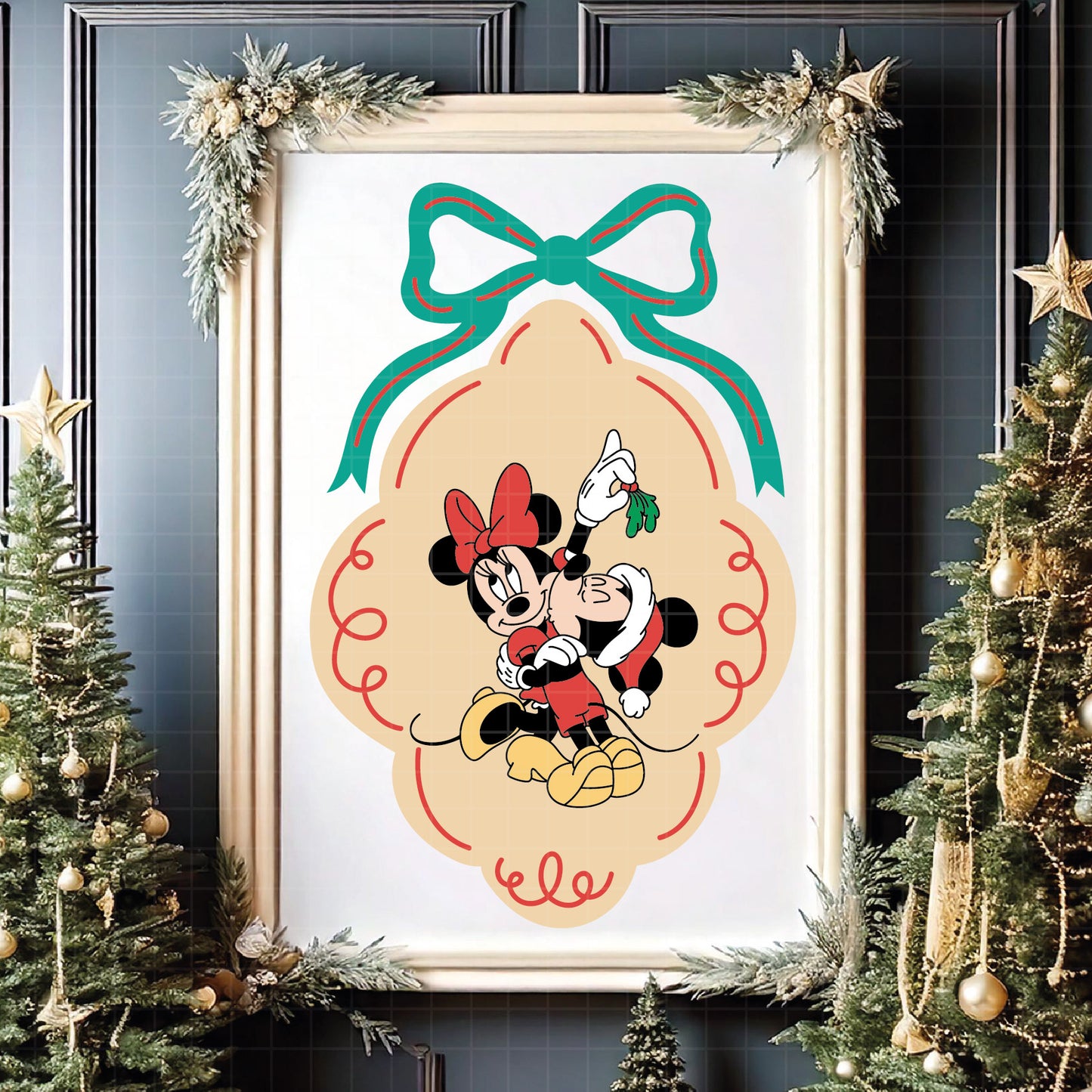 COD4195 - Mickey & Minnie in Christmas frames bundle, Disney Christmas clipart Svg, Png, Eps, Dxf, Jpeg, vector.
