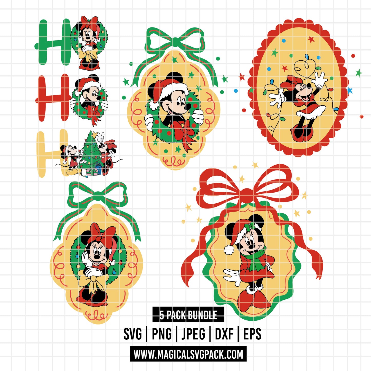 COD4196 - Mickey & Minnie in Christmas frames bundle, Disney Christmas clipart Svg, Png, Eps, Dxf, Jpeg, vector.