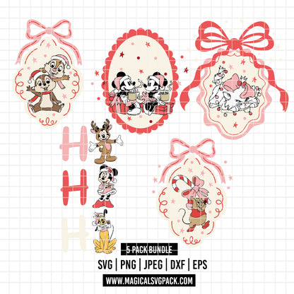 COD4197 - Disney characters in Christmas frames bundle, Disney Christmas clipart Svg, Png, Eps, Dxf, Jpeg, vector.