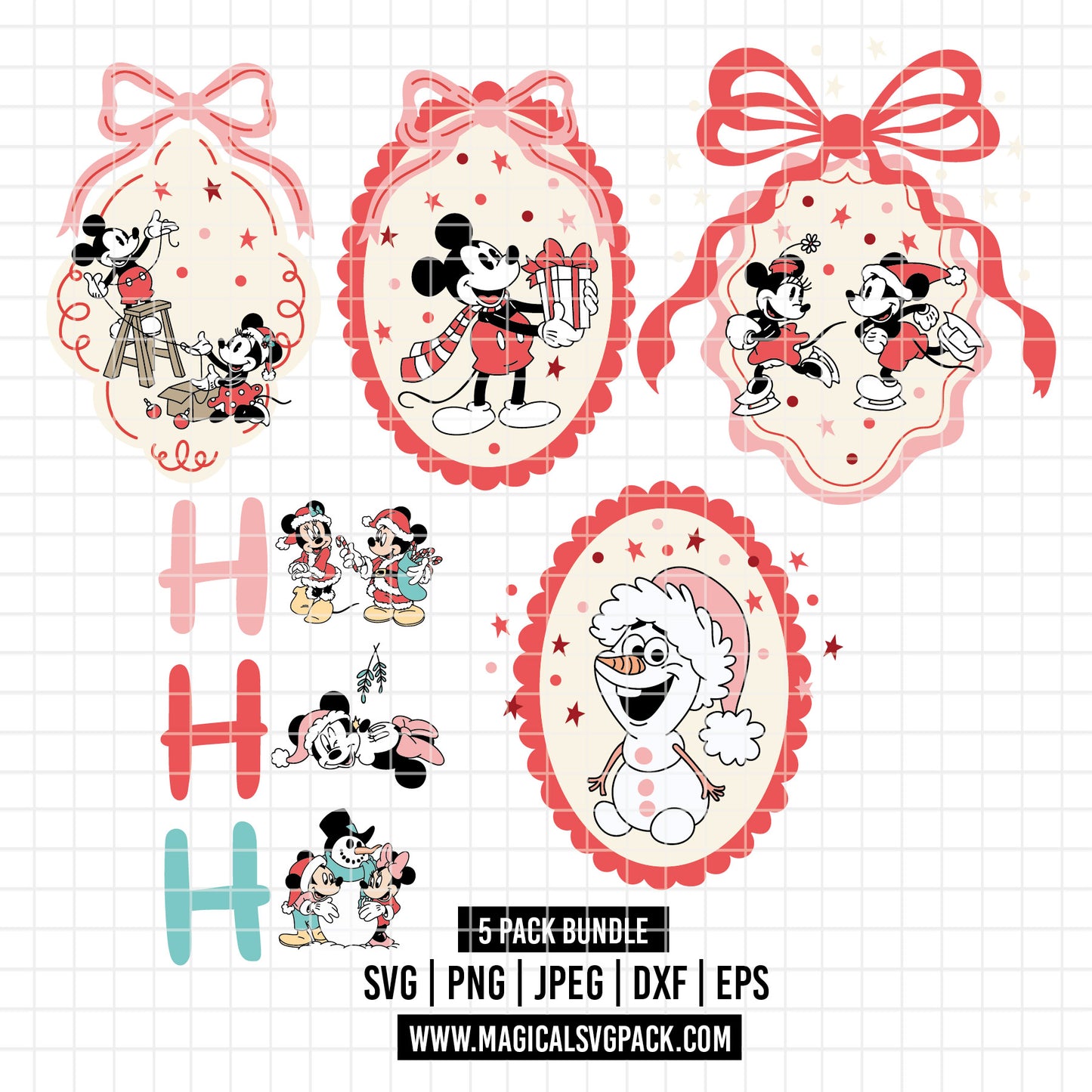 COD4198 - Disney characters in Christmas frames bundle, Disney Christmas clipart Svg, Png, Eps, Dxf, Jpeg, vector.