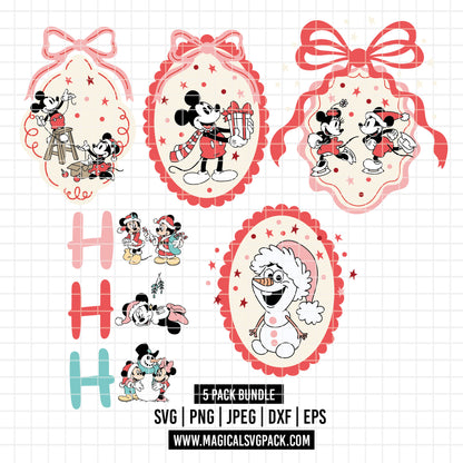 COD4198 - Disney characters in Christmas frames bundle, Disney Christmas clipart Svg, Png, Eps, Dxf, Jpeg, vector.