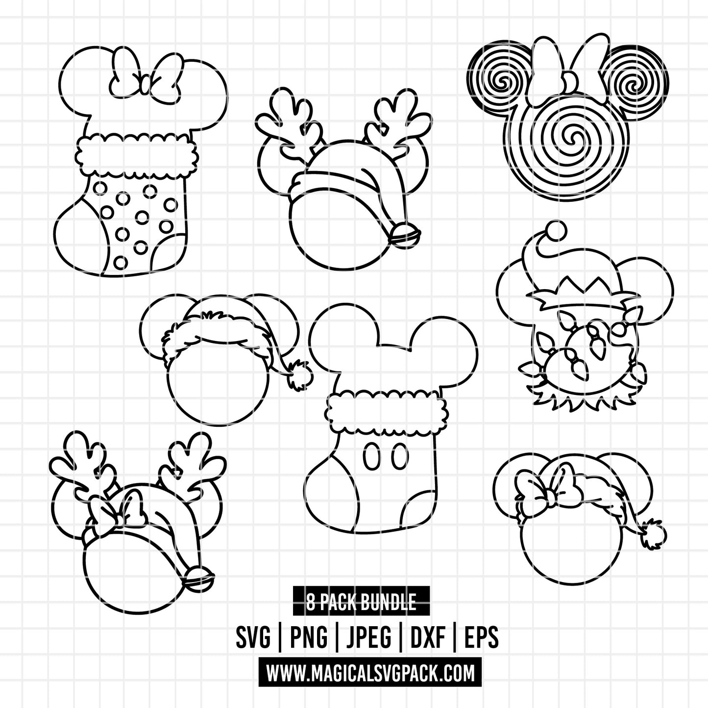 COD4199 - Disney Christmas icons bundle, Disney Christmas clipart Svg, Png, Eps, Dxf, Jpeg, vector.