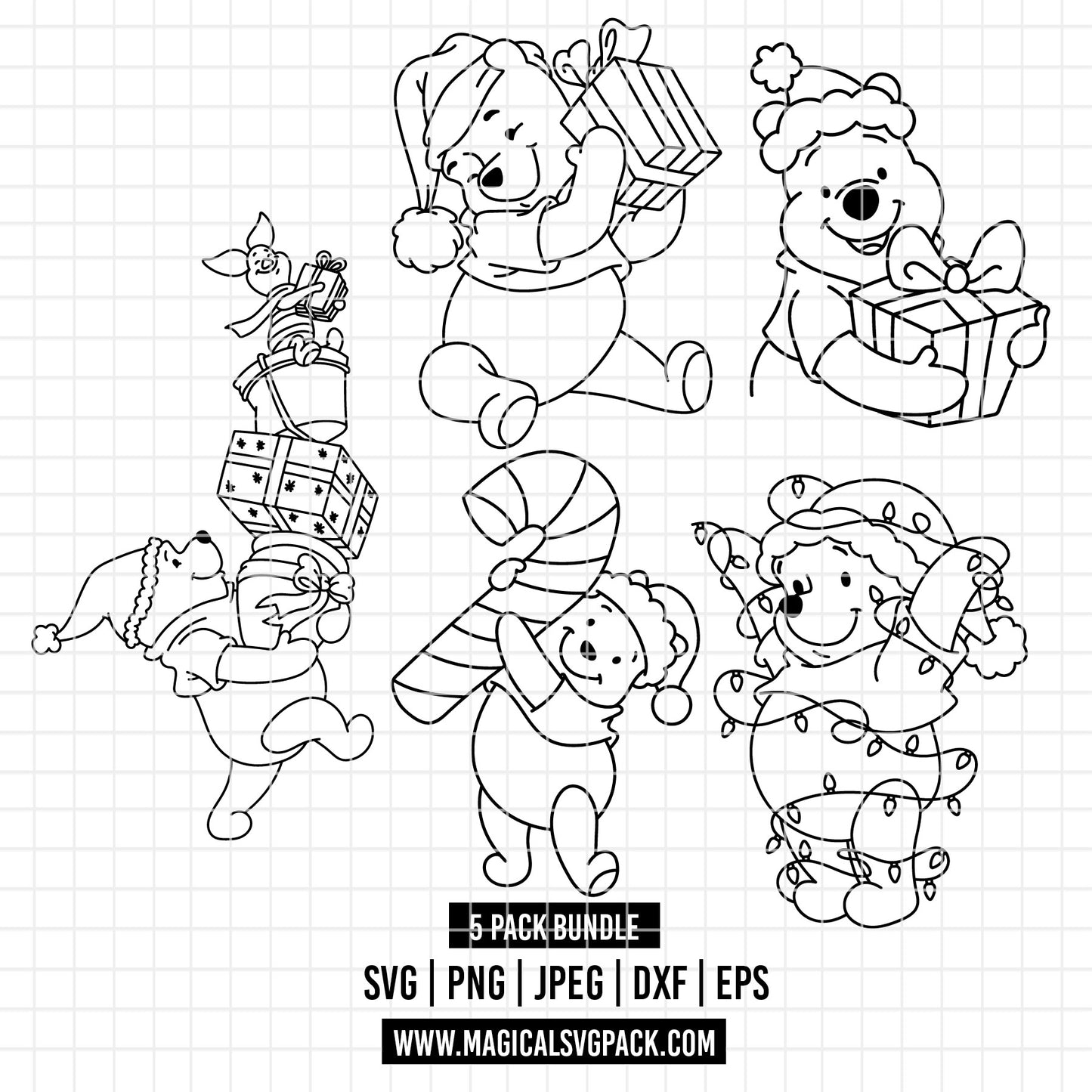 COD4201 - Winnie pooh Christmas bundle, Disney Christmas clipart Svg, Png, Eps, Dxf, Jpeg, vector.