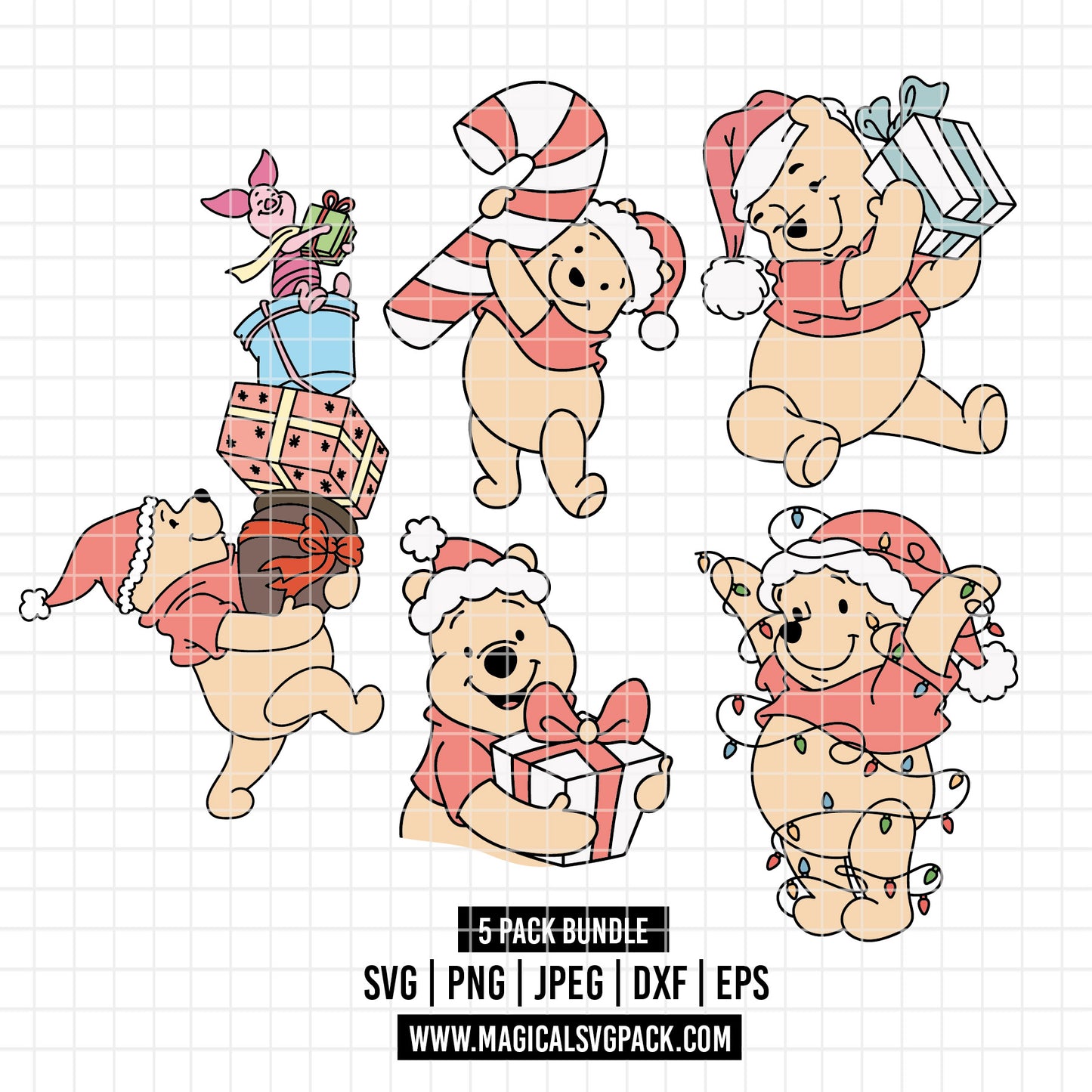 COD4202 - Winnie pooh Christmas bundle, Disney Christmas clipart Svg, Png, Eps, Dxf, Jpeg, vector.