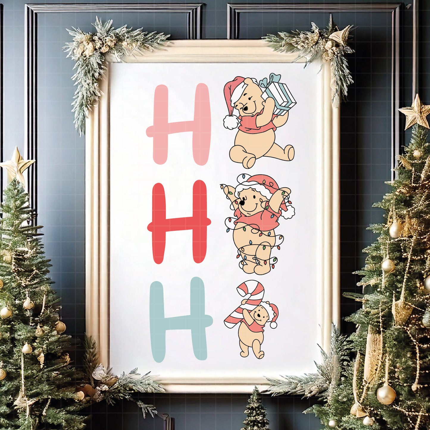 COD4203 - Winnie pooh Christmas frames bundle, Disney Christmas clipart Svg, Png, Eps, Dxf, Jpeg, vector.