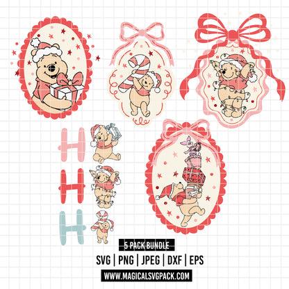 COD4203 - Winnie pooh Christmas frames bundle, Disney Christmas clipart Svg, Png, Eps, Dxf, Jpeg, vector.