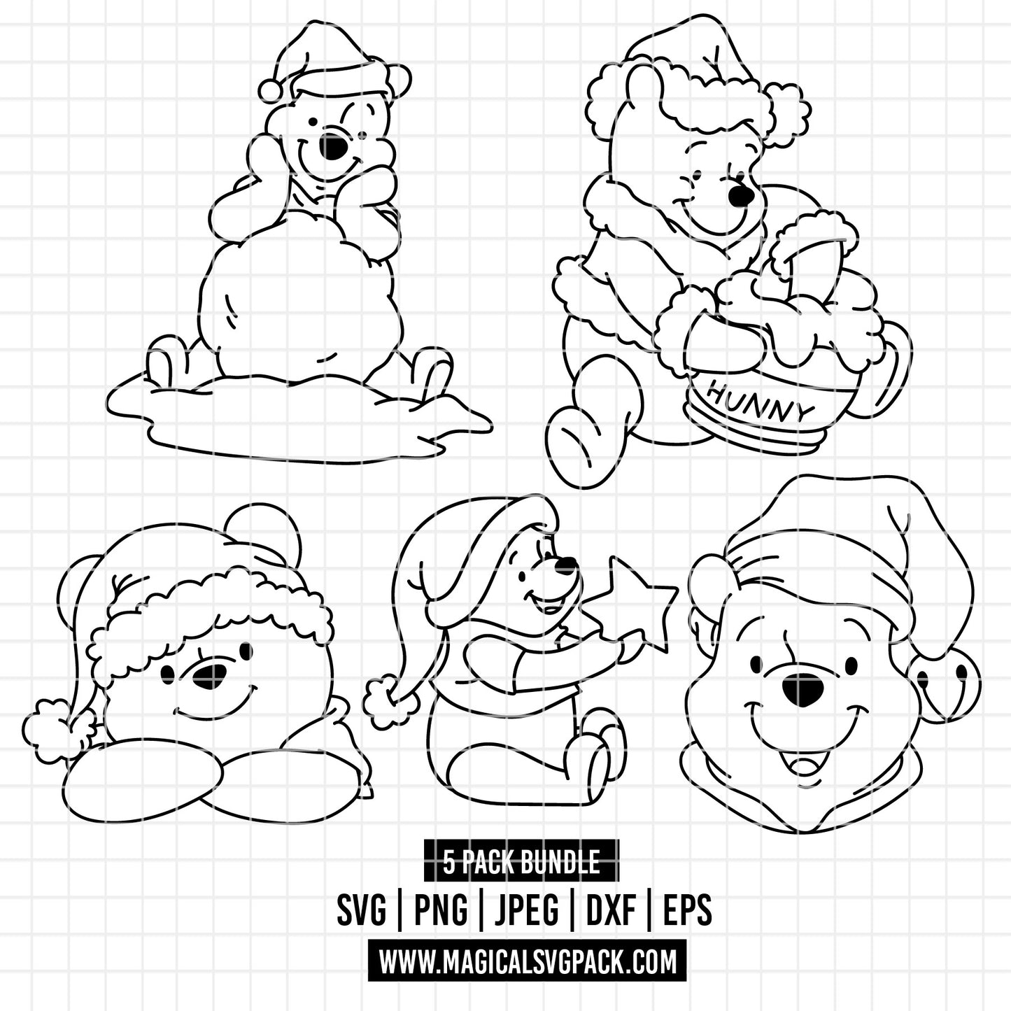 COD4204 - Winnie pooh Christmas bundle, Disney Christmas clipart Svg, Png, Eps, Dxf, Jpeg, vector.