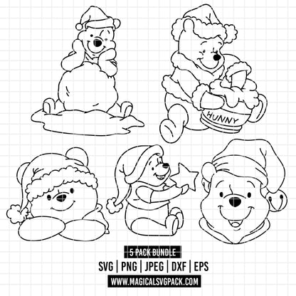 COD4204 - Winnie pooh Christmas bundle, Disney Christmas clipart Svg, Png, Eps, Dxf, Jpeg, vector.