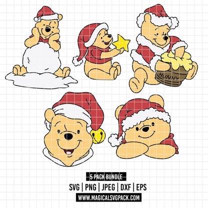 COD4205 - Winnie pooh Christmas bundle, Disney Christmas clipart Svg, Png, Eps, Dxf, Jpeg, vector.