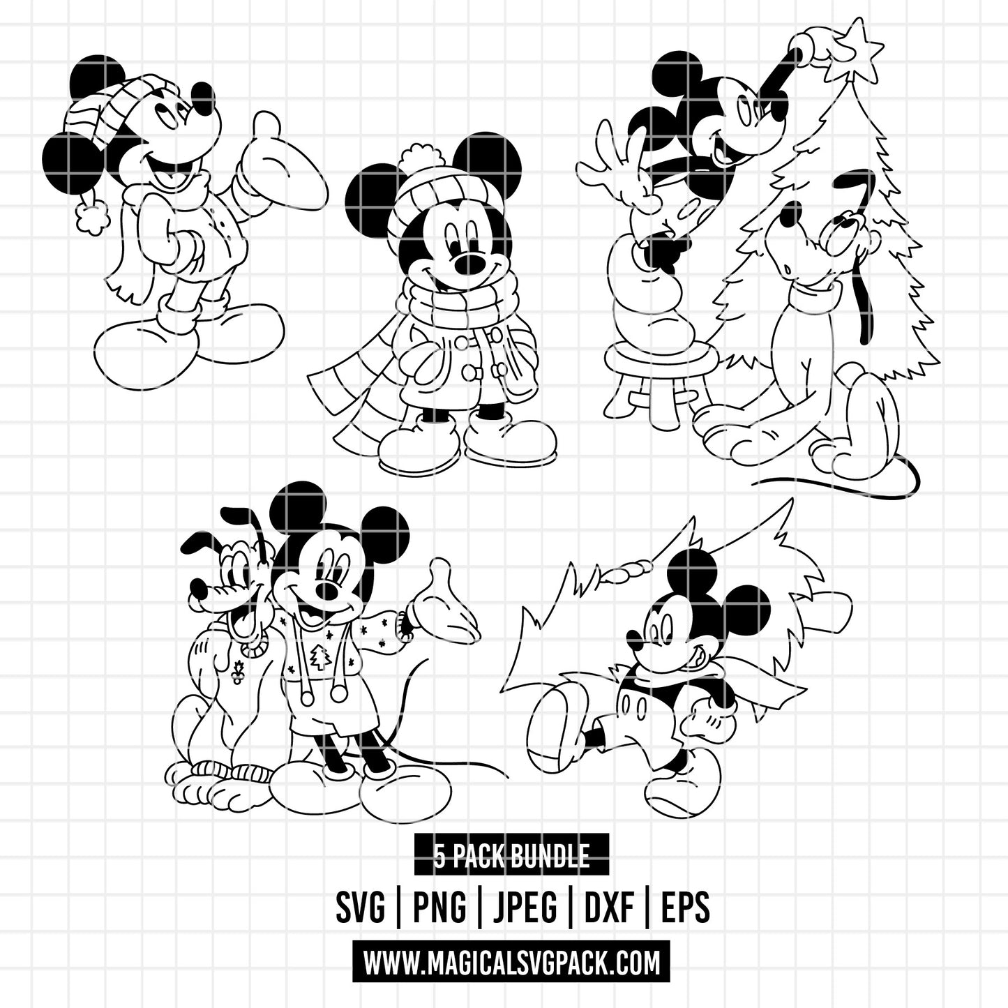 COD4206 - Christmas Mickey & Pluto bundle, Disney Christmas clipart Svg, Png, Eps, Dxf, Jpeg, vector.
