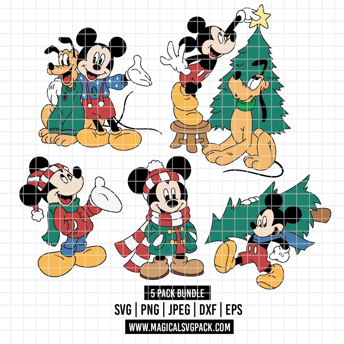 COD4207 - Christmas Mickey & Pluto bundle, Disney Christmas clipart Svg, Png, Eps, Dxf, Jpeg, vector.