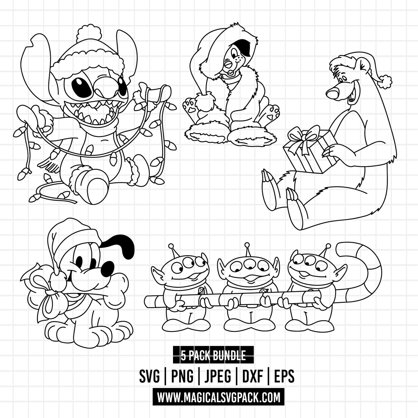 COD4208 - Christmas Disney characters bundle, Disney Christmas clipart Svg, Png, Eps, Dxf, Jpeg, vector.