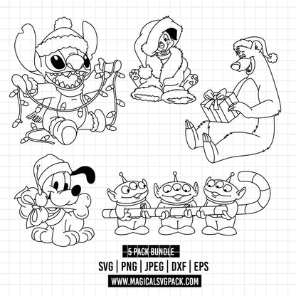 COD4208 - Christmas Disney characters bundle, Disney Christmas clipart Svg, Png, Eps, Dxf, Jpeg, vector.
