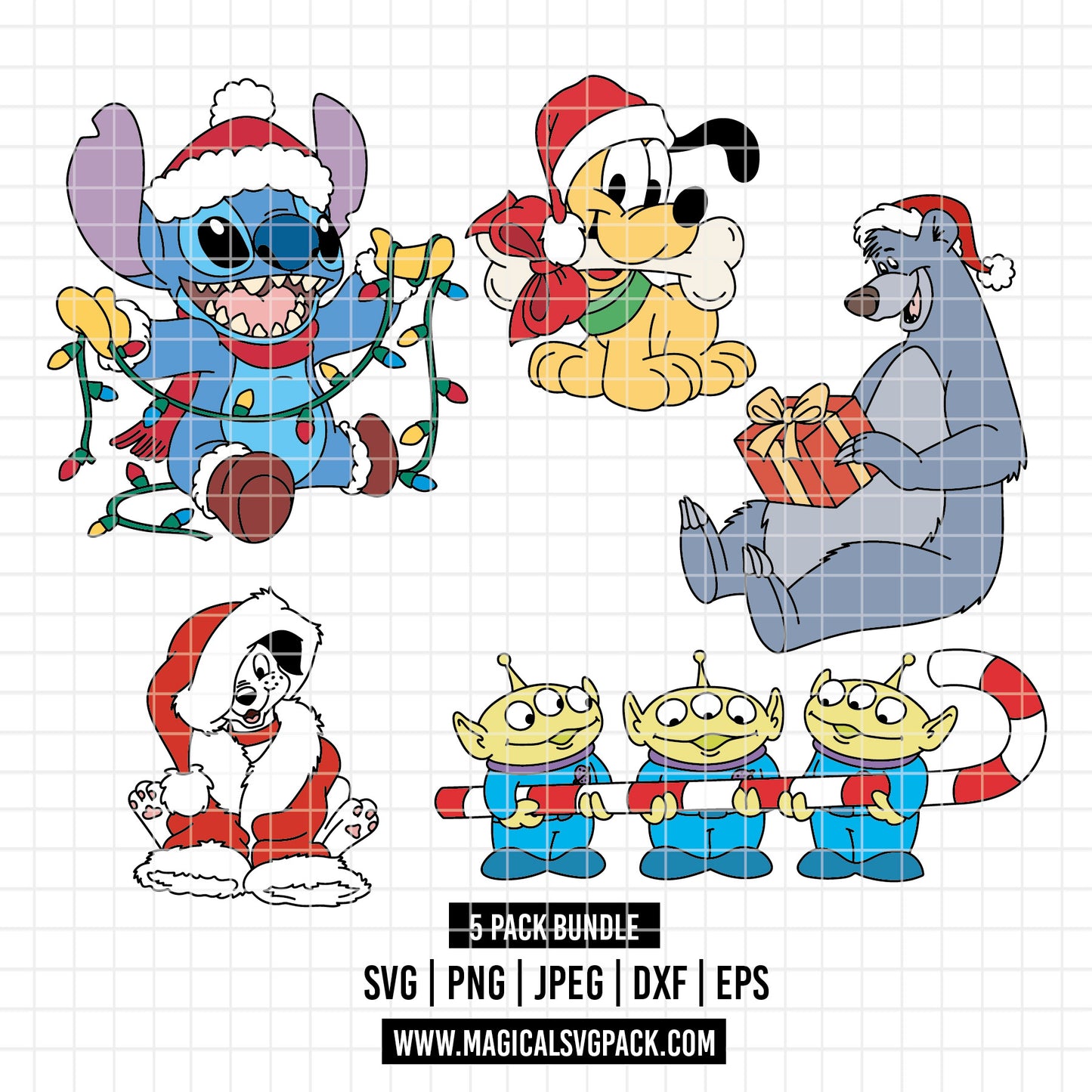 COD4209 - Christmas Disney characters bundle, Disney Christmas clipart Svg, Png, Eps, Dxf, Jpeg, vector.