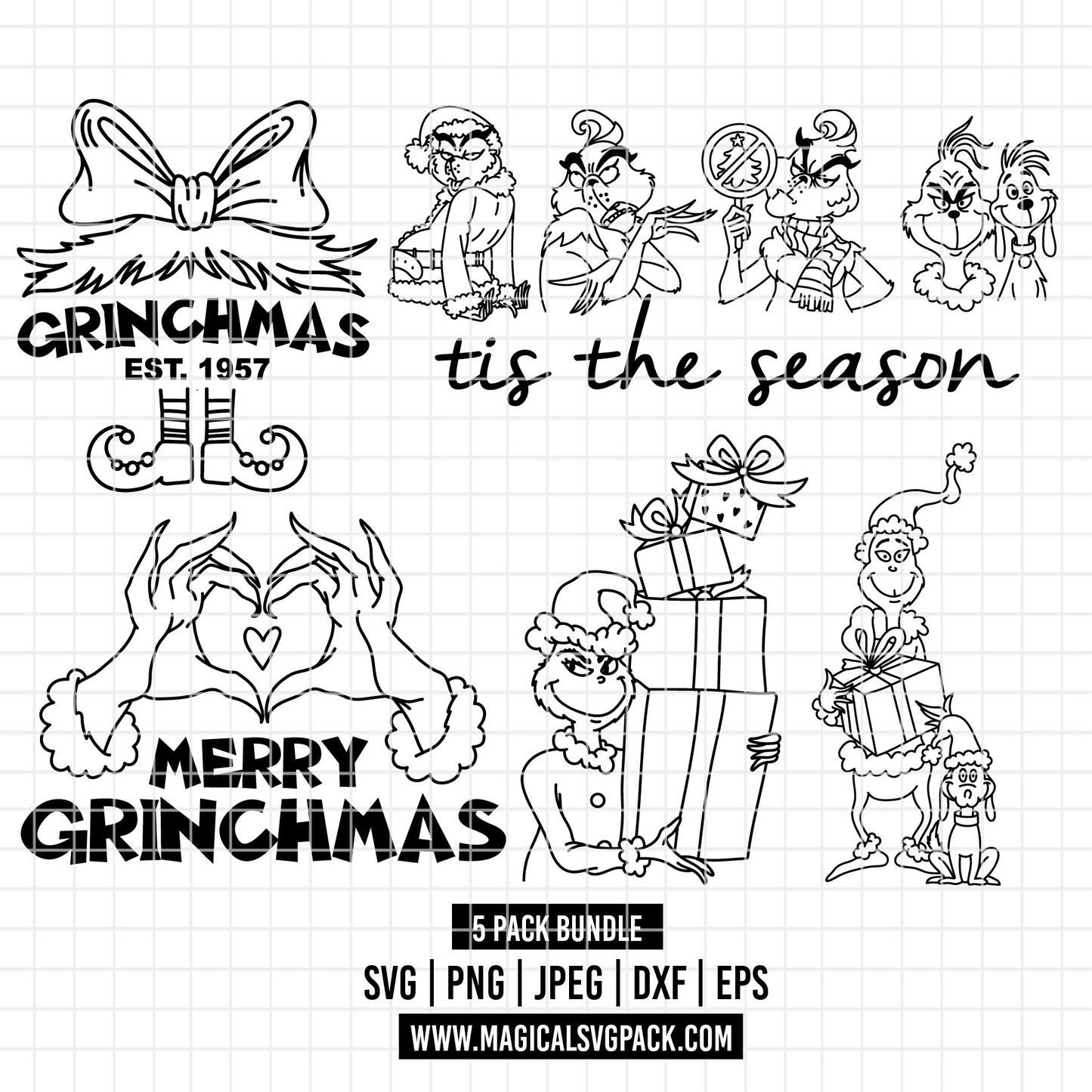 COD4211 - The grinch bundle, Christmas clipart Svg, Png, Eps, Dxf, Jpeg, vector.