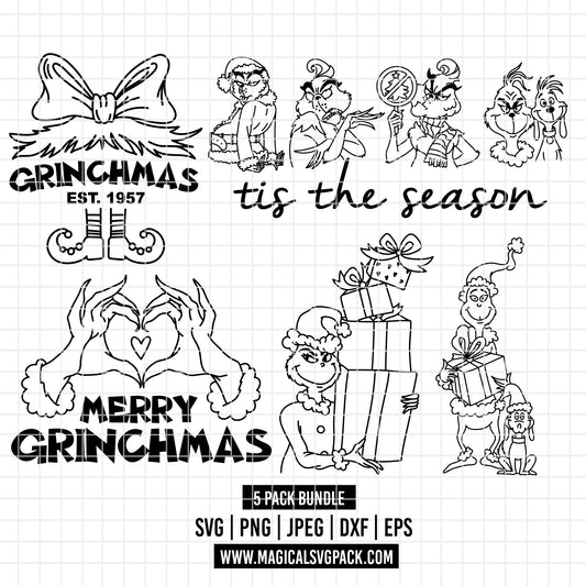 COD4211 - The grinch bundle, Christmas clipart Svg, Png, Eps, Dxf, Jpeg, vector.