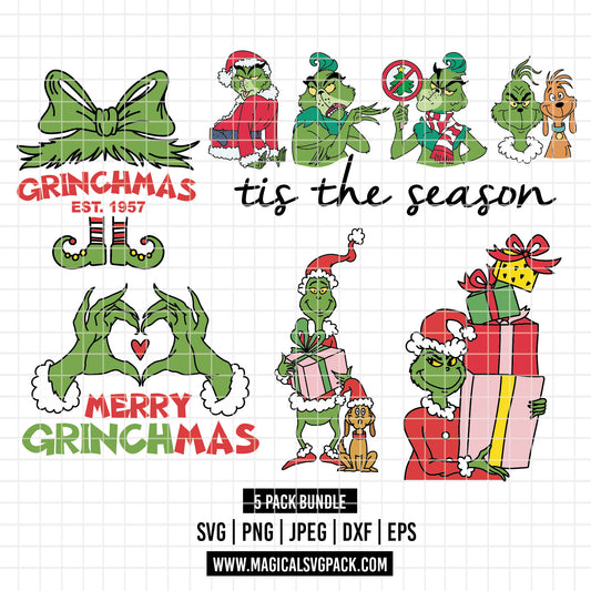 COD4212 - The grinch bundle, Christmas clipart Svg, Png, Eps, Dxf, Jpeg, vector.