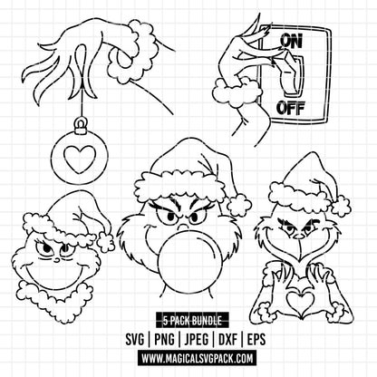 COD4301 - The grinch bundle, Christmas clipart Svg, Png, Eps, Dxf, Jpeg, vector.