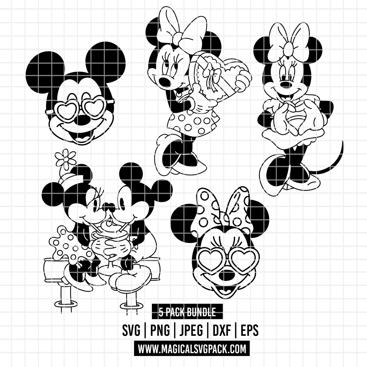 COD4316 - Mickey & Minnie loving pack bundle, Disney Valentine's day clipart Svg, Png, Eps, Dxf, Jpeg, vector.