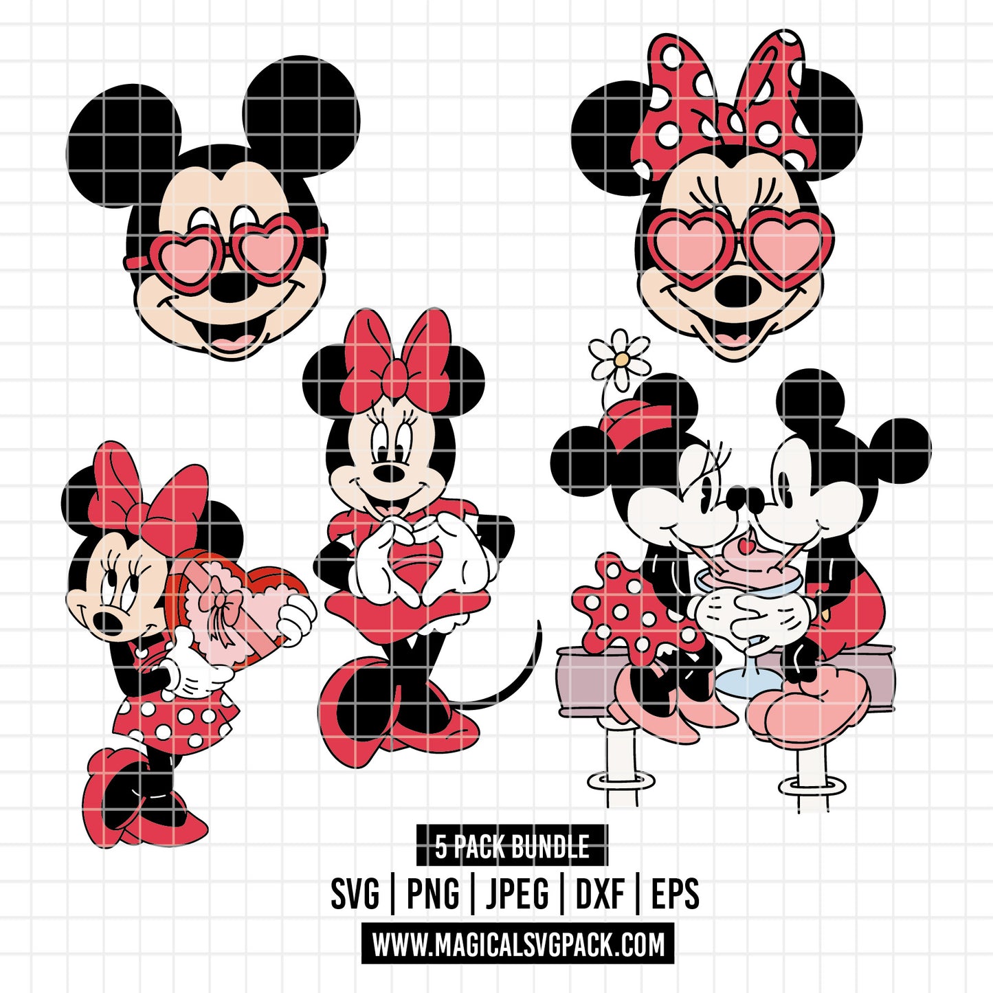 COD4318 - Mickey & Minnie loving pack bundle, Disney Valentine's day clipart Svg, Png, Eps, Dxf, Jpeg, vector.