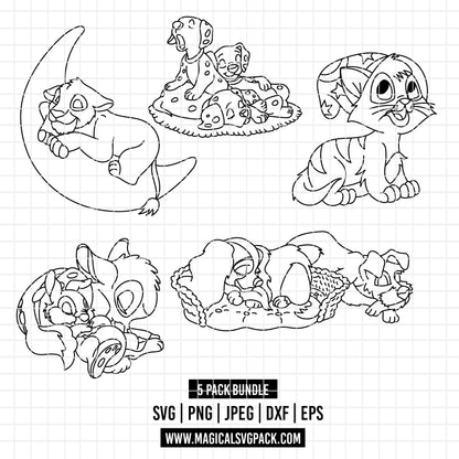 COD4320 - Disney Characters pack bundle, Disney Sleeping clipart Svg, Png, Eps, Dxf, Jpeg, vector.