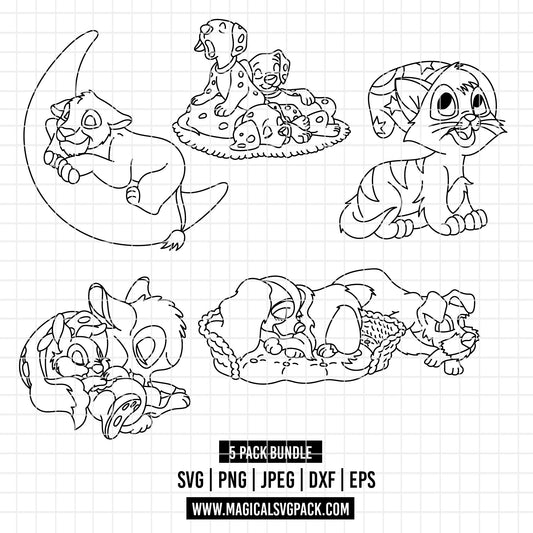 COD4320 - Disney Characters pack bundle, Disney Sleeping clipart Svg, Png, Eps, Dxf, Jpeg, vector.