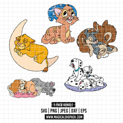 COD4321 - Disney Characters pack bundle, Disney Sleeping clipart Svg, Png, Eps, Dxf, Jpeg, vector.