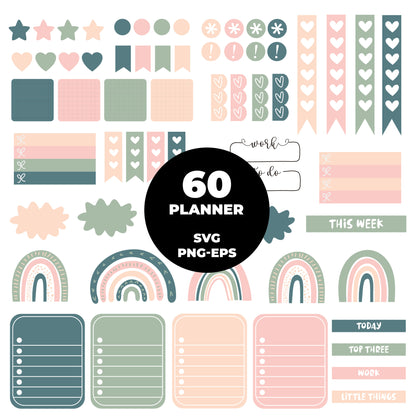 COD4419 - Mega Planner Clipart Bundle 300 SVG PNG EPS | 5 Palettes Digital Planner Stickers | Commercial License
