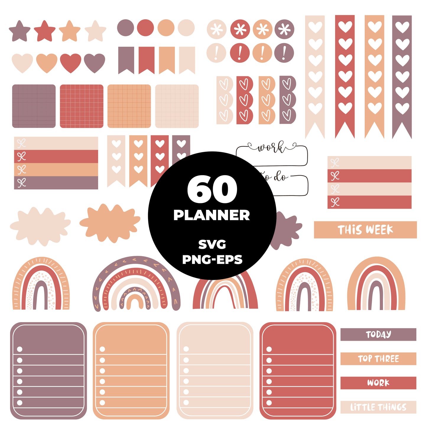 COD4419 - Mega Planner Clipart Bundle 300 SVG PNG EPS | 5 Palettes Digital Planner Stickers | Commercial License