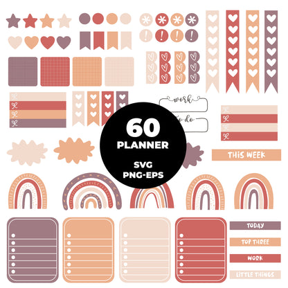 COD4419 - Mega Planner Clipart Bundle 300 SVG PNG EPS | 5 Palettes Digital Planner Stickers | Commercial License