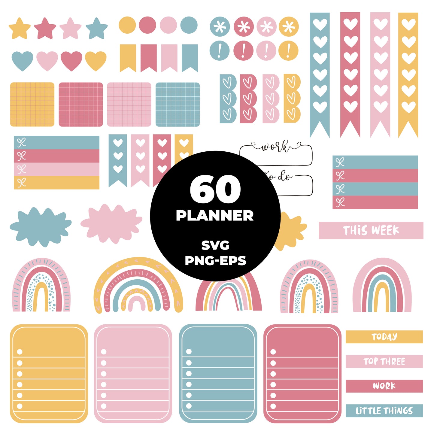 COD4419 - Mega Planner Clipart Bundle 300 SVG PNG EPS | 5 Palettes Digital Planner Stickers | Commercial License