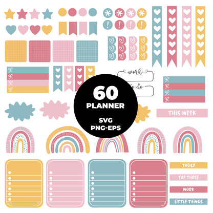COD4419 - Mega Planner Clipart Bundle 300 SVG PNG EPS | 5 Palettes Digital Planner Stickers | Commercial License