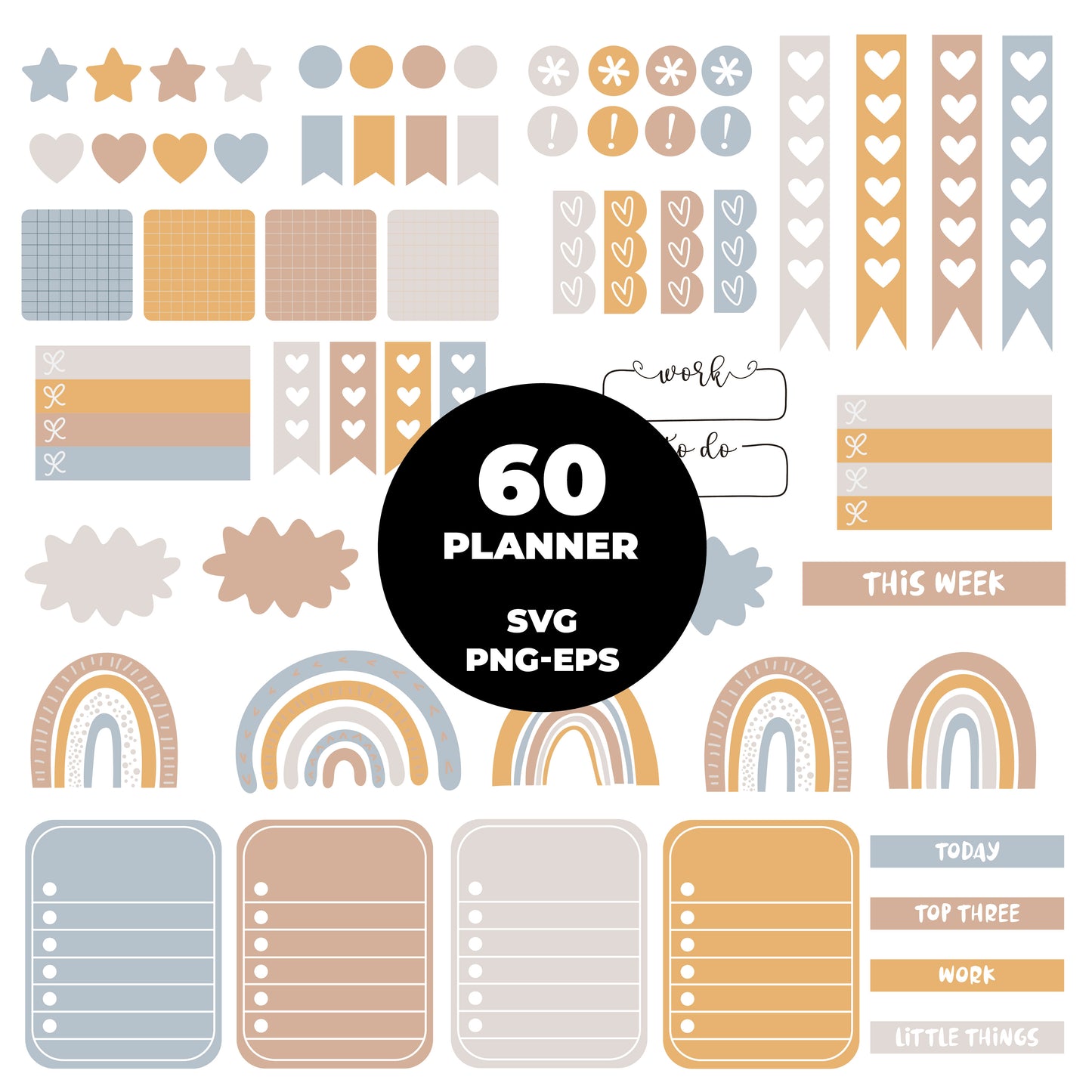 COD4419 - Mega Planner Clipart Bundle 300 SVG PNG EPS | 5 Palettes Digital Planner Stickers | Commercial License
