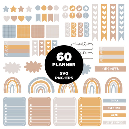 COD4419 - Mega Planner Clipart Bundle 300 SVG PNG EPS | 5 Palettes Digital Planner Stickers | Commercial License
