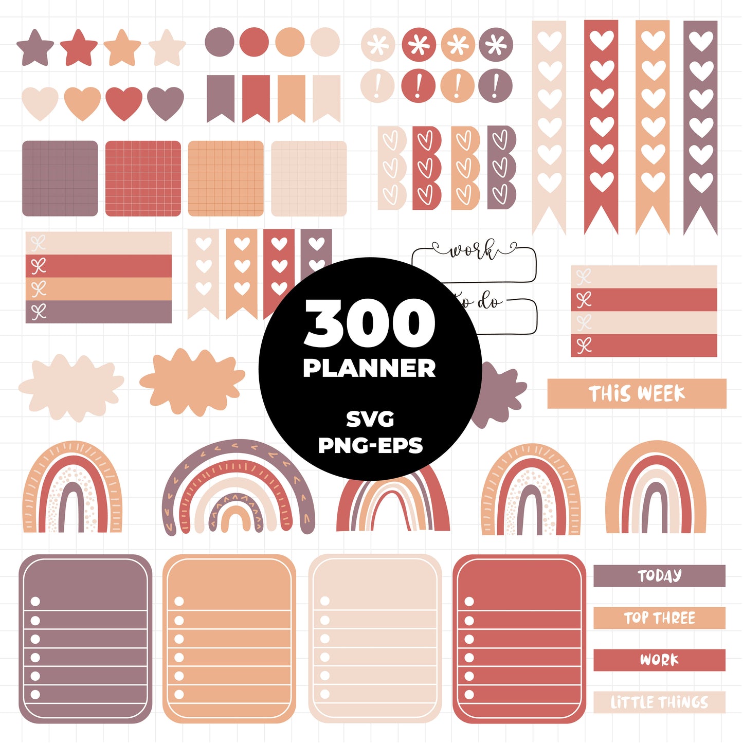 COD4419 - Mega Planner Clipart Bundle 300 SVG PNG EPS | 5 Palettes Digital Planner Stickers | Commercial License