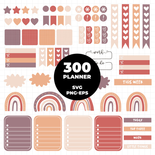 COD4419 - Mega Planner Clipart Bundle 300 SVG PNG EPS | 5 Palettes Digital Planner Stickers | Commercial License