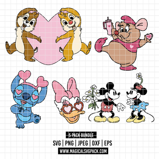 COD4420 - Disney Valentine's Day pack bundle, Disney lovings clipart Svg, Png, Eps, Dxf, Jpeg, vector.