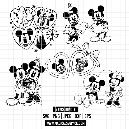 COD4501 - Mickey & Minnie loving pack bundle, Disney Valentine's day clipart Svg, Png, Eps, Dxf, Jpeg, vector.