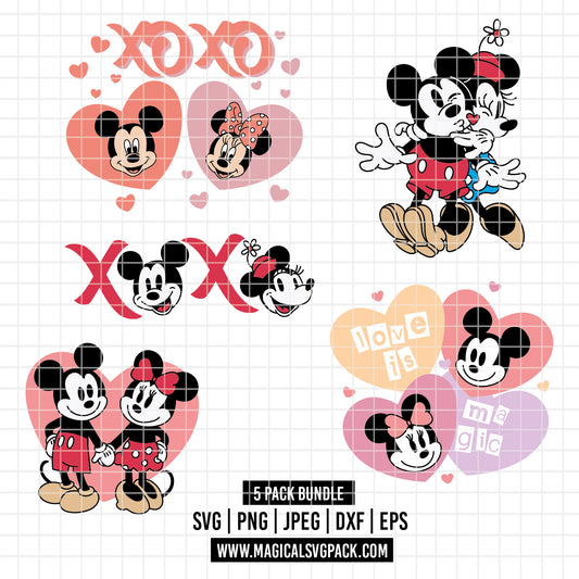 COD4502 - Mickey & Minnie loving pack bundle, Disney Valentine's day clipart Svg, Png, Eps, Dxf, Jpeg, vector.