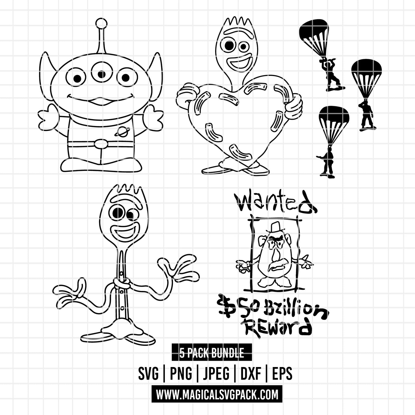 COD4509 - Toy story characters pack bundle line art, Disney clipart Svg, Png, Eps, Dxf, Jpeg, vector.